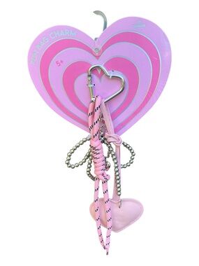 Pink Heart Keychain Bag Charm 3 Separate pieces hanging from the main heart